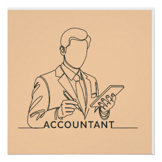 Boekhouder, one line art, met tekst en kleur perfect poster