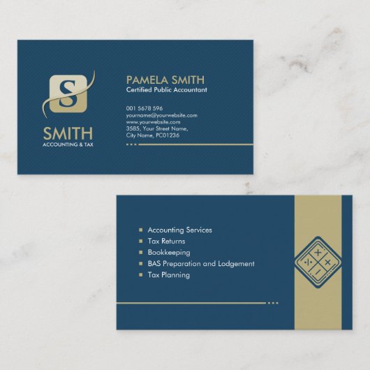 Boekhoudkundige diensten Monogram - Blauw en beige Visitekaartje (Voorkant / Achterkant)