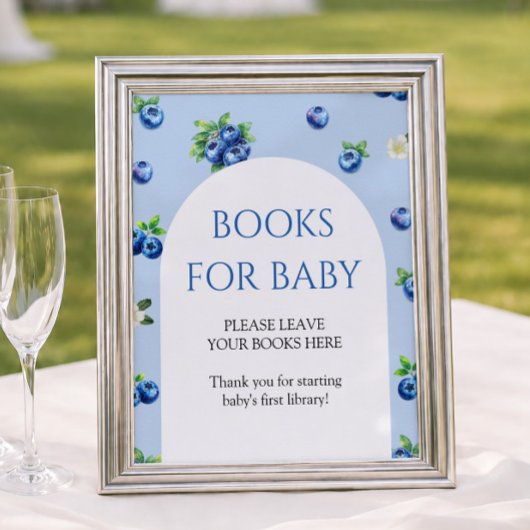 Boekjes voor baby met blauwe bes baby shower poster