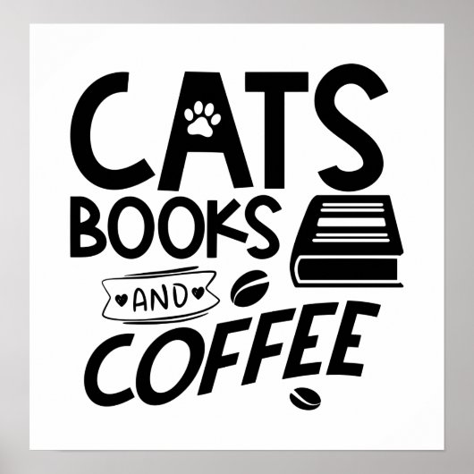 Boekkatten Koffie Funny Reading Bookworm Cute Cat Poster (Voorkant)