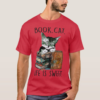 Boekkatten Leven is zoete kat Boek Lovers Lezen B T-shirt