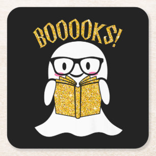 boeklezer nerd halloween spookboek cadeau vierkante kartonnen onderzetter
