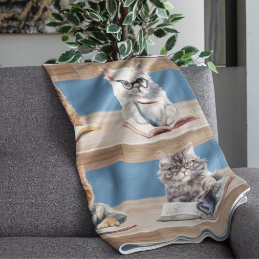 Boekliefhebber Gezellig Leesdeken Cat Library Fleece Deken
