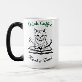 Boekliefhebbers, drink koffie, cute kat in de bibl magische mok