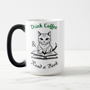 Boekliefhebbers, drink koffie, cute kat in de bibl magische mok