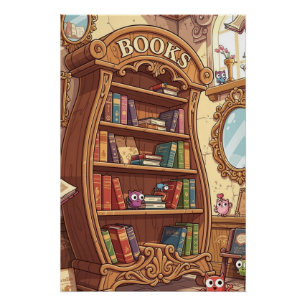 Boekliefhebbers Schattige Cartoon Boekenplank met Perfect Poster