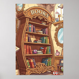 Boekliefhebbers Schattige Cartoon Boekenplank met Poster