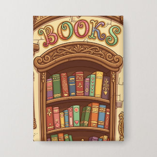 Boekliefhebbers Schattige Cartoon Boekenplank vrol Button