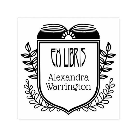 Boeknaam stempel met botanische kam Ex Libris (Design)