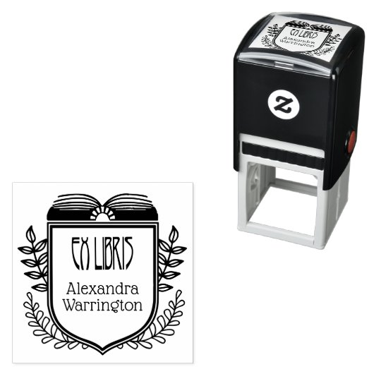 Boeknaam stempel met botanische kuif Ex Libris (In situ)