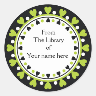 Boekplaat - Groene harten wit Polka Dots Ronde Sticker