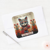 Boekplaat met decoratieve kat vierkante sticker (Envelop)
