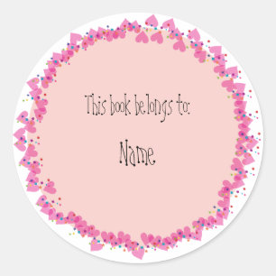 Boekplaat met schattige hartjes ronde sticker