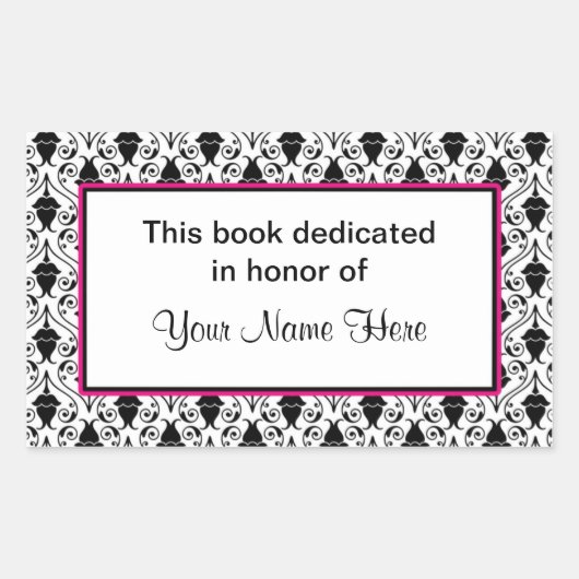 Boekplaat sticker - roze en damast (Voorkant)