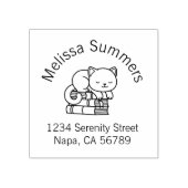 Boekplaat voor gelukkige kat stapel boeken adres 	rubberstempel (Afrduk)