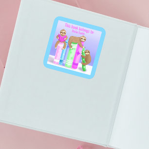 Boekplaat voor luisterend luiaardmeisje vierkante sticker