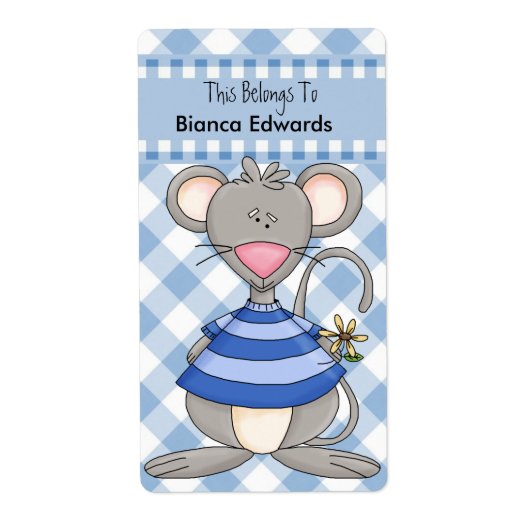 Boekplaatlabel Tiener Kinder Boek Blue Mouse Check Etiket (Voorkant)