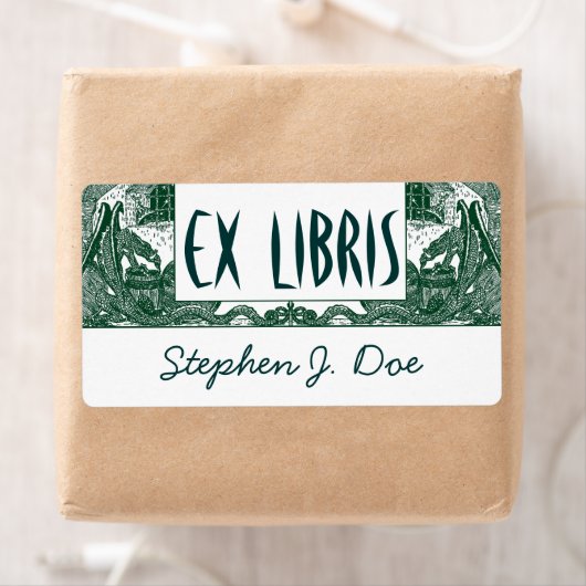Boekplaten Draken in Dungeon Bookend EX LIBRIS Etiket (Insitu)