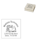 Boekstapel en geopend adresboek ex-libris rubberstempel (Gestempeld)