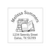 Boekstapel en geopend adresboek ex-libris rubberstempel (Afrduk)