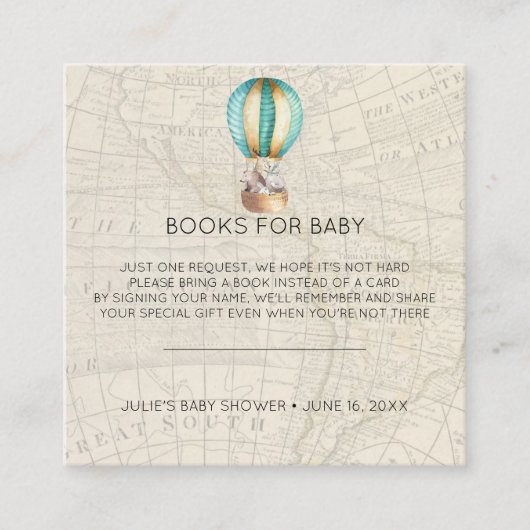 Boekverzoek | Heteluchtballon Baby Shower Insteekk Informatiekaartje (Voorkant)