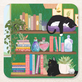 Boekwinkel katten vierkante kartonnen onderzetter