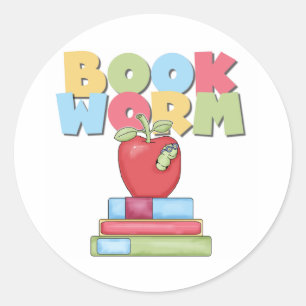 Boekworm Ronde Sticker