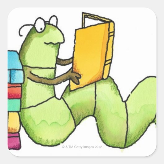 boekworm vierkante sticker (Voorkant)