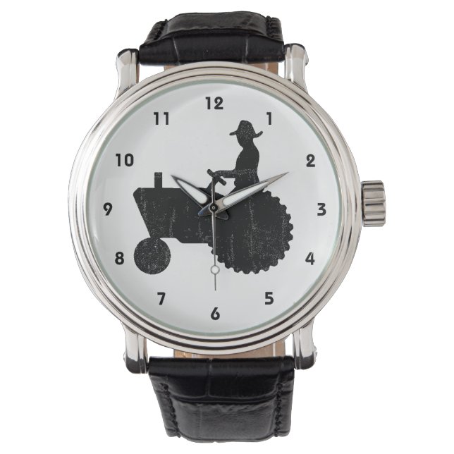 Boer Man op Tractor Teken Horloge (Voorkant)