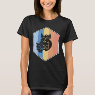 Boer met retrokleuren in een hexagon t-shirt