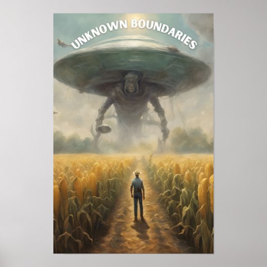 Boer ontmoet Alien en UFO in Cornfield Poster (Voorkant)
