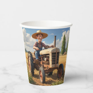 Boer op tractor papieren bekers