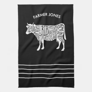 Boer Rundvlees Snijdt Keuken Handdoek Slager Grafi