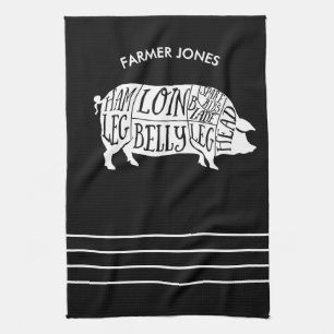 Boer Varkensvlees Snijdt Keuken Handdoek Slager Di
