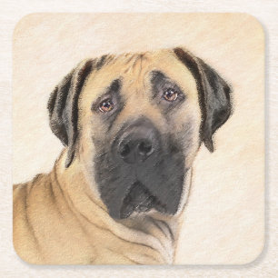 Boerboel schilderen - Kute Original Dog Art Vierkante Kartonnen Onderzetter