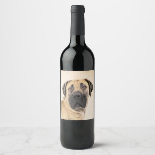 Boerboel schilderen - Kute Original Dog Art Wijn Etiket