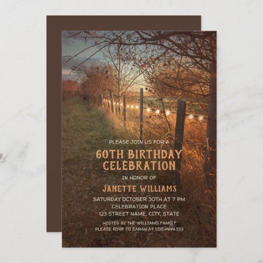 Boerderij 60e Verjaardag Uitnodigingen Rustiek Lan (Voorkant / Achterkant)