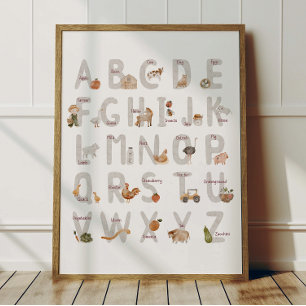 Boerderij Alfabet ABC Poster Kinderkamer Decoratie
