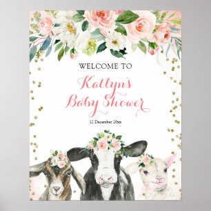 Boerderij Animal Floral Girl Baby shower Welkomstb Poster