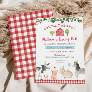 Boerderij Animal Greenery Barnyard 2e verjaardag Kaart