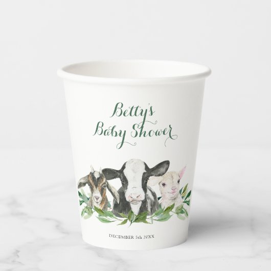 Boerderij Animal Greenery Boy Baby shower Cups Papieren Bekers (Voorkant)