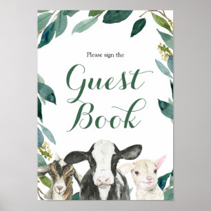 Boerderij Animal Greenery Boy Baby shower Guest Bo Poster