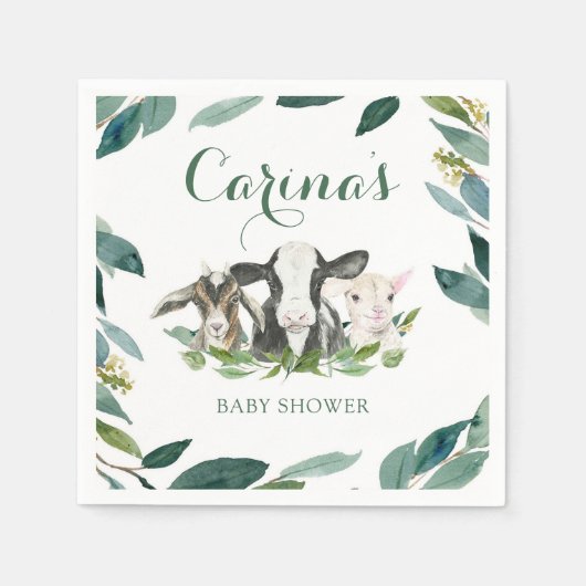 Boerderij Animal Greenery Boy Baby shower Napkins Servet (Voorkant)