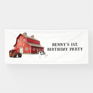 Boerderij Animal Red Barn Tractor 1st. verjaardags Spandoek
