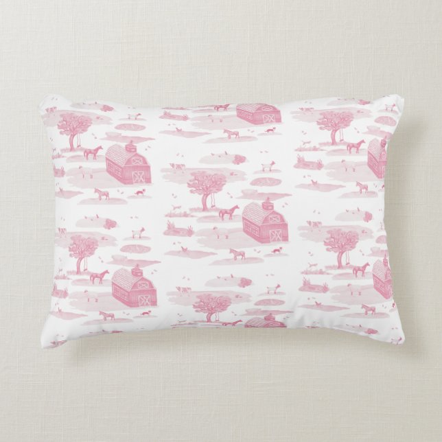 Boerderij Animal Toile Accent Pillow (Roze) Accent Kussen (Voorkant)