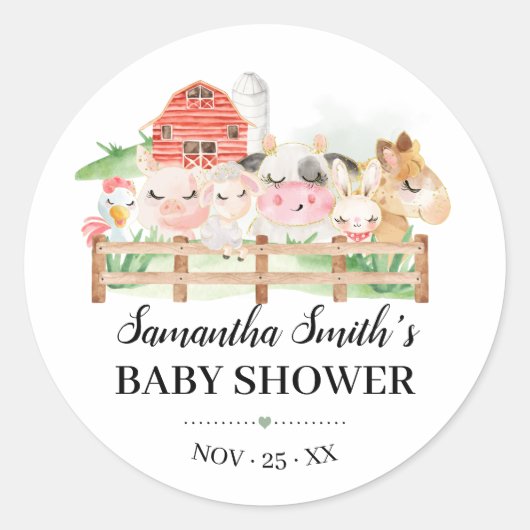 Boerderij Baby Baby shower Ronde Sticker (Voorkant)
