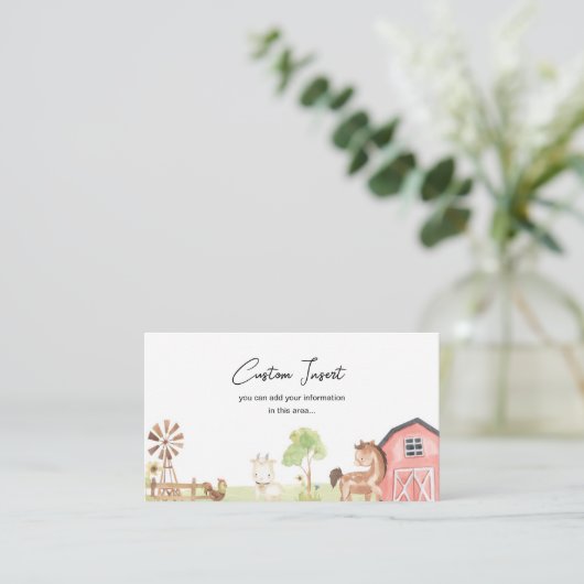 Boerderij Baby shower Aangepaste Uitnodiging Inser Informatiekaartje (Staand voorkant)