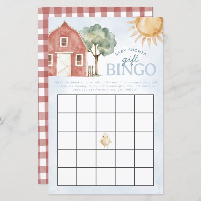 Boerderij Baby shower Bingo spel (Voorkant / Achterkant)