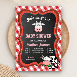 Boerderij Baby Shower met Mooie Koe Kaart