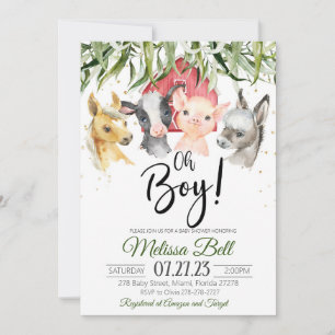 Boerderij baby shower uitnodiging Jongen Boho